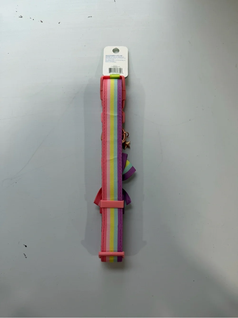 Dog Pink Rainbow Stripe Bow Collar with Star Charm